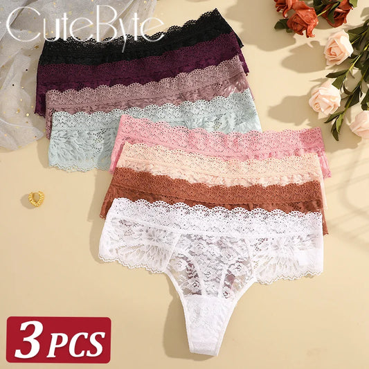 3-Pack Floral Lace Thongs – Soft Low-Rise Seamless Panties