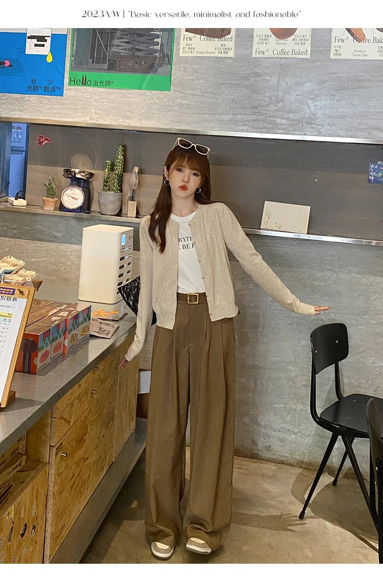 Women's round neck knit cardigan, button front — view 17 of 20