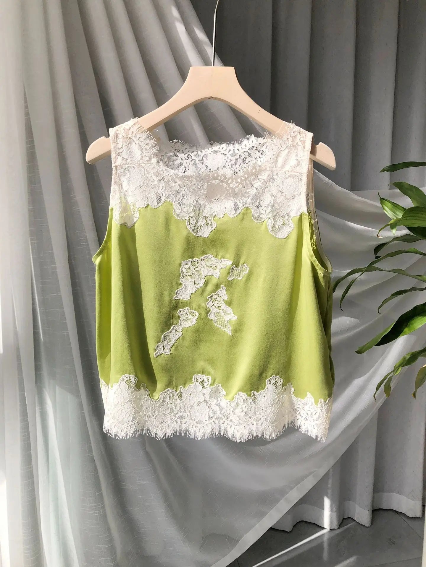 Soft Satin Lace Romantic French Lace Embroidered Satin Silk Sleeveless Vest Shorts