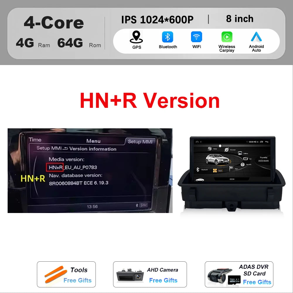 Wireless CarPlay Android 16 For Audi Q3 2011 - 2018 Car Multimedia Radio Navigation GPS WIFI Wired Auto DSP 8 inch Touch Screen