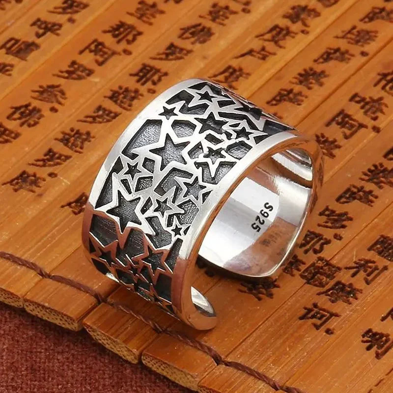 PANJBJ 925 Sterling Silver Hollow Out Rings For Women Three Layered Cross Punk Irregular Vintage Jewelry Gift Dropshipping