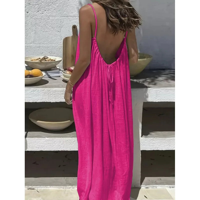 Women's Strapless Backless Maxi Lounge Dress — Loose Comfy Sleep Dress