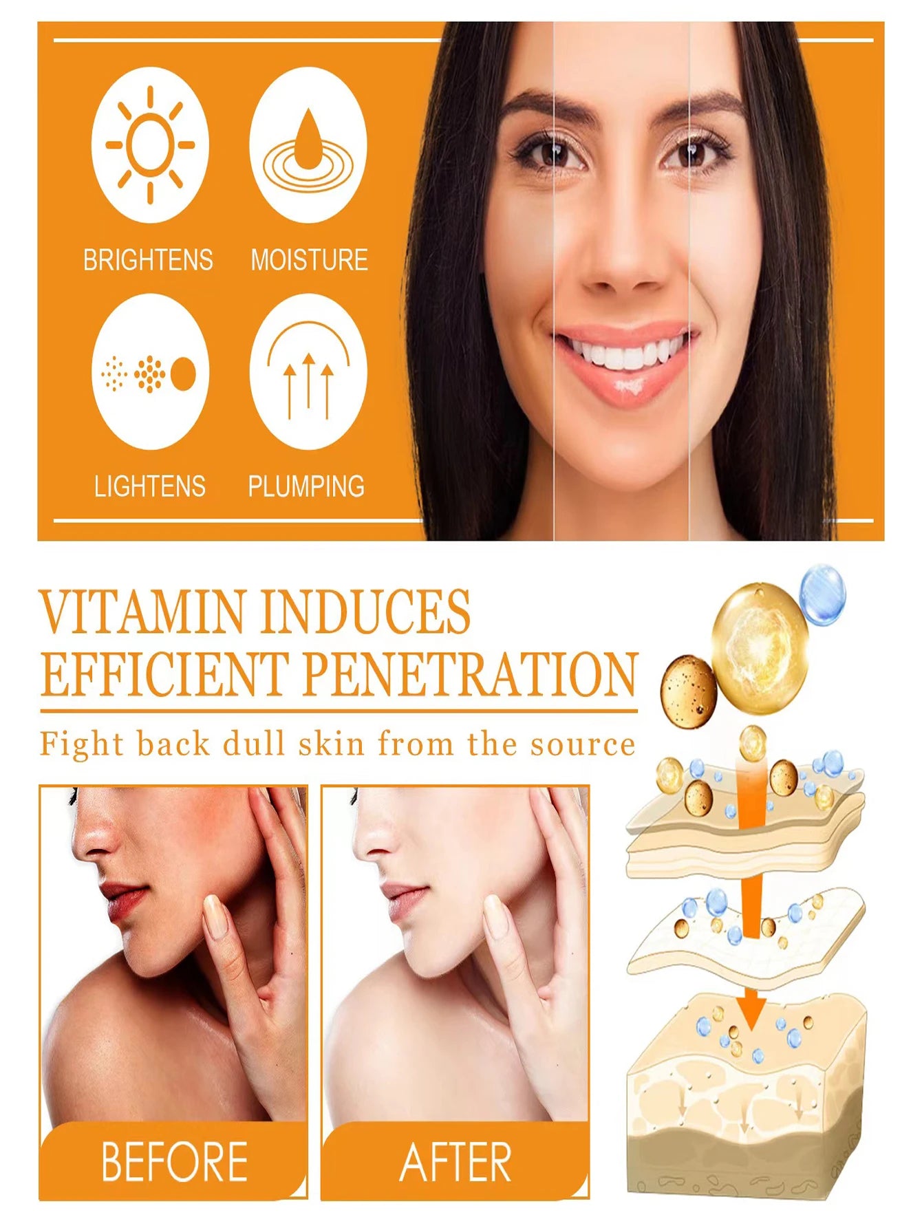 Vitamin C Brightening Facial Serum – Hyaluronic Acid, Aloe & Rose Oil | Dark Spot Care 30ml