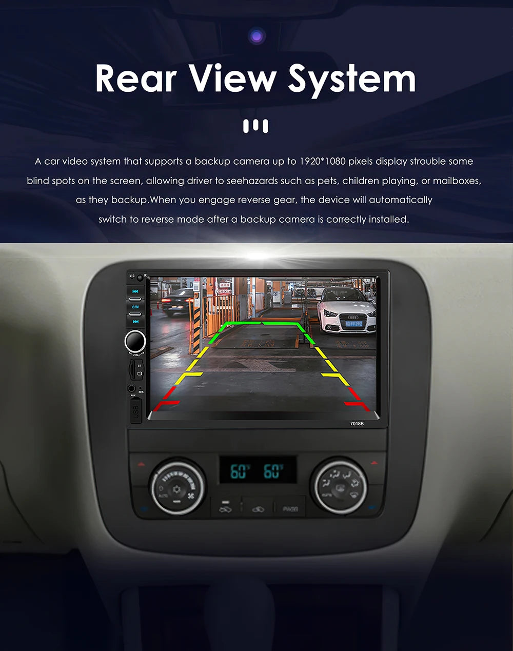 7" IPS 1-DIN Car Stereo — CarPlay, Android Auto, FM Receiver, HD Touchscreen