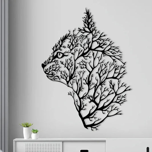 Vintage Iron Cat & Tree Wall Art - Metal Sculpture Decor