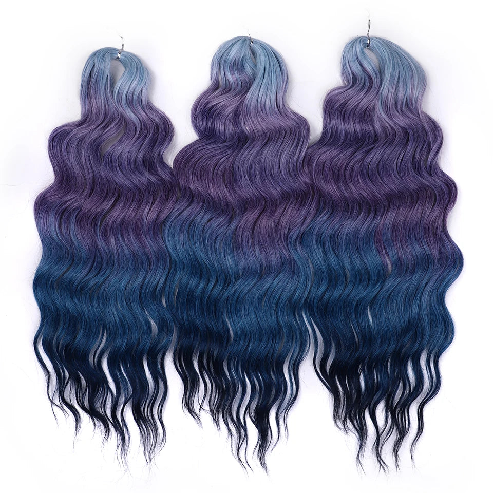 Anna Synthetic Hair 24 Inch Water Wave Braiding Hair Extensions Ombre Blonde Deep Wave Afro Curl Twist Crochet Hair for Women