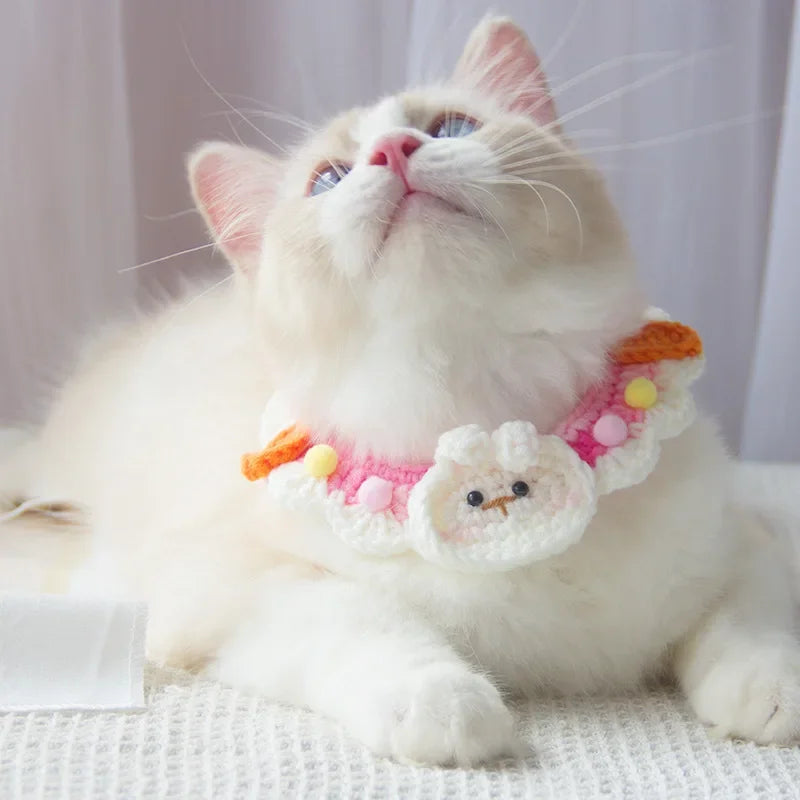 Hand-Knitted Pet Scarf Collar - Cute Knit Bib for Cats and Small Dogs - photo 2