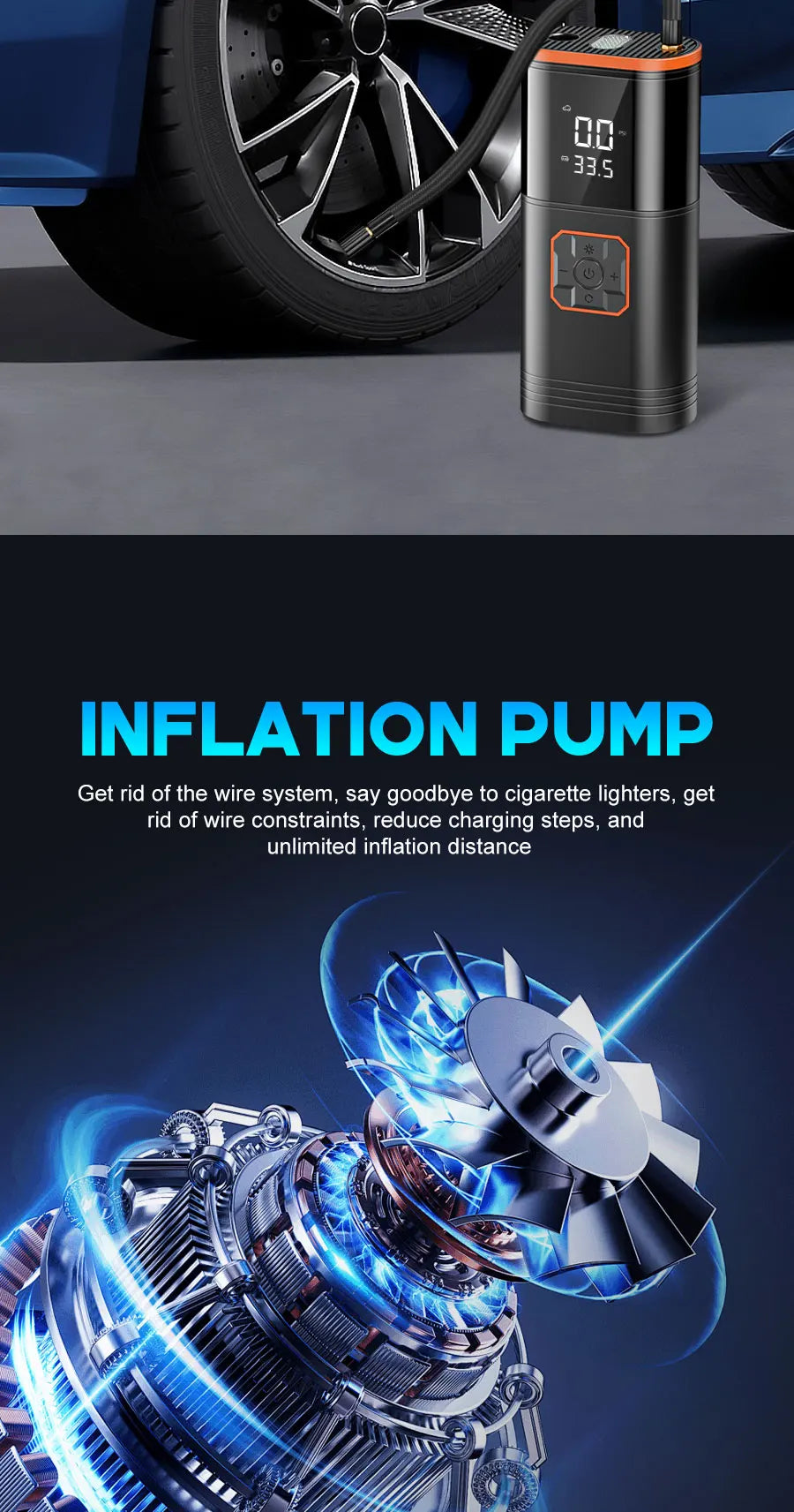 BELIBUY Portable Air Compressor 150 PSI Car Tyre Inflator Dual-Cylinder Design for All Vehicles Outdoor Tyre Emergency Use
