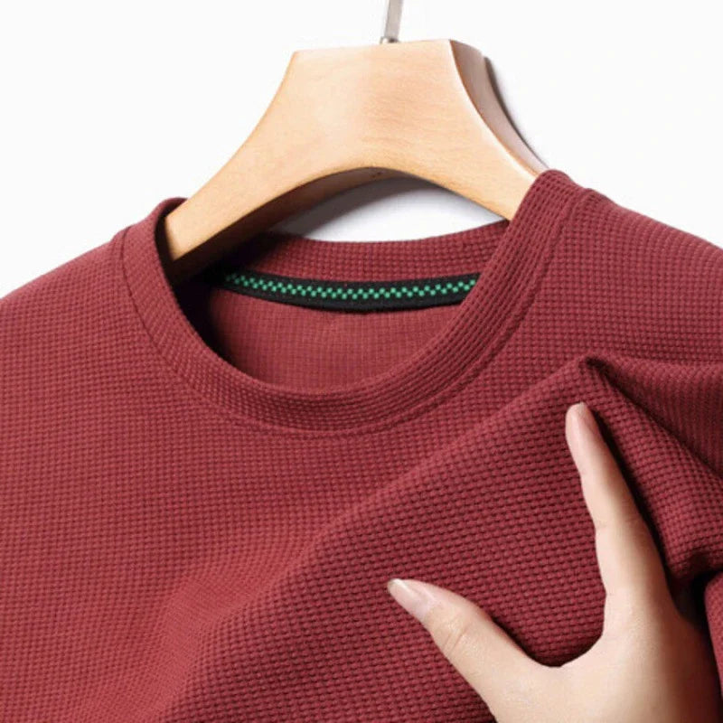 Men's Waffle Round-Neck Tee - Short Sleeve, Soft Breathable Summer