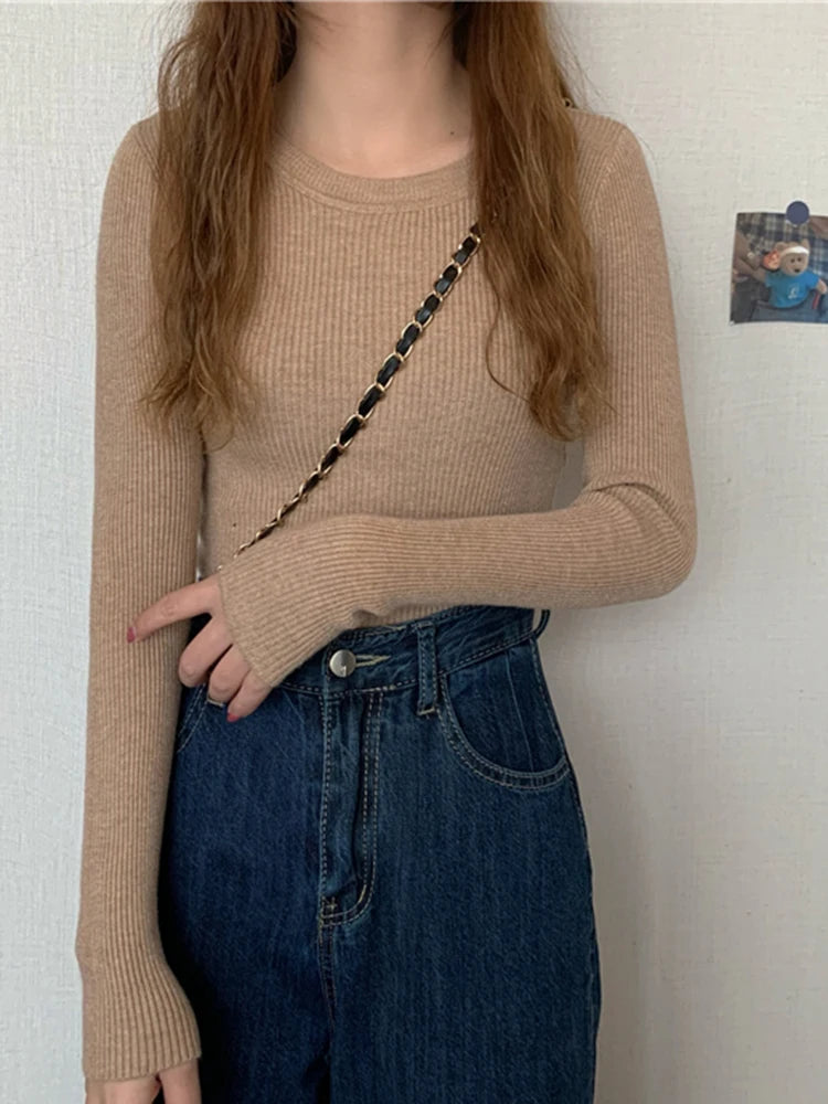 Women's Basic Knit Pullover — Stretch Crew Neck Jumper