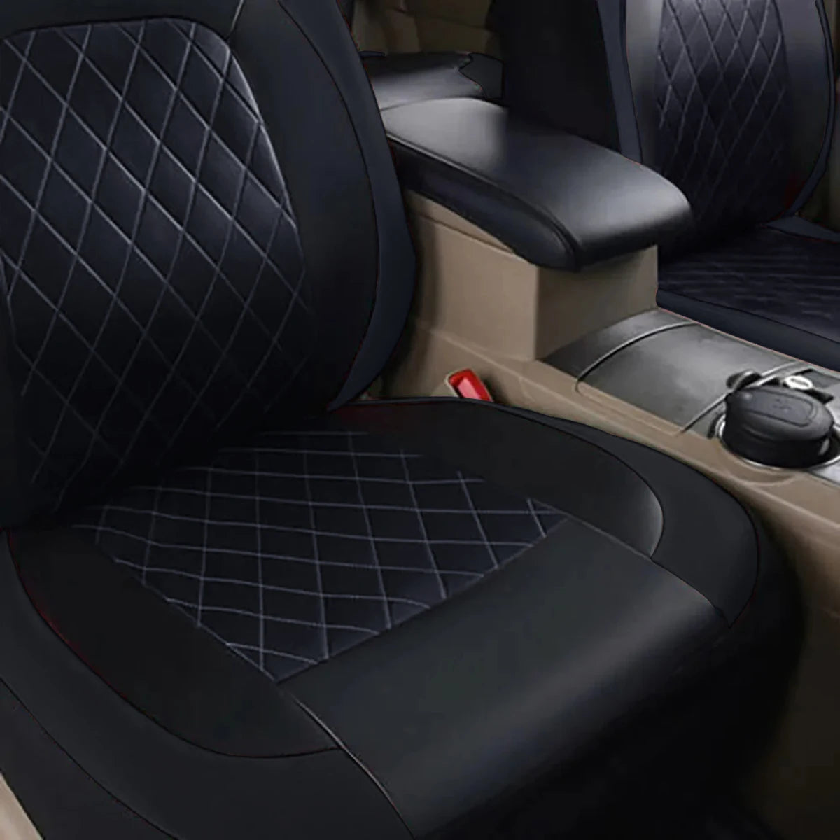 All-Season Quilted PU Leather Car Seat Cover, Waterproof Set