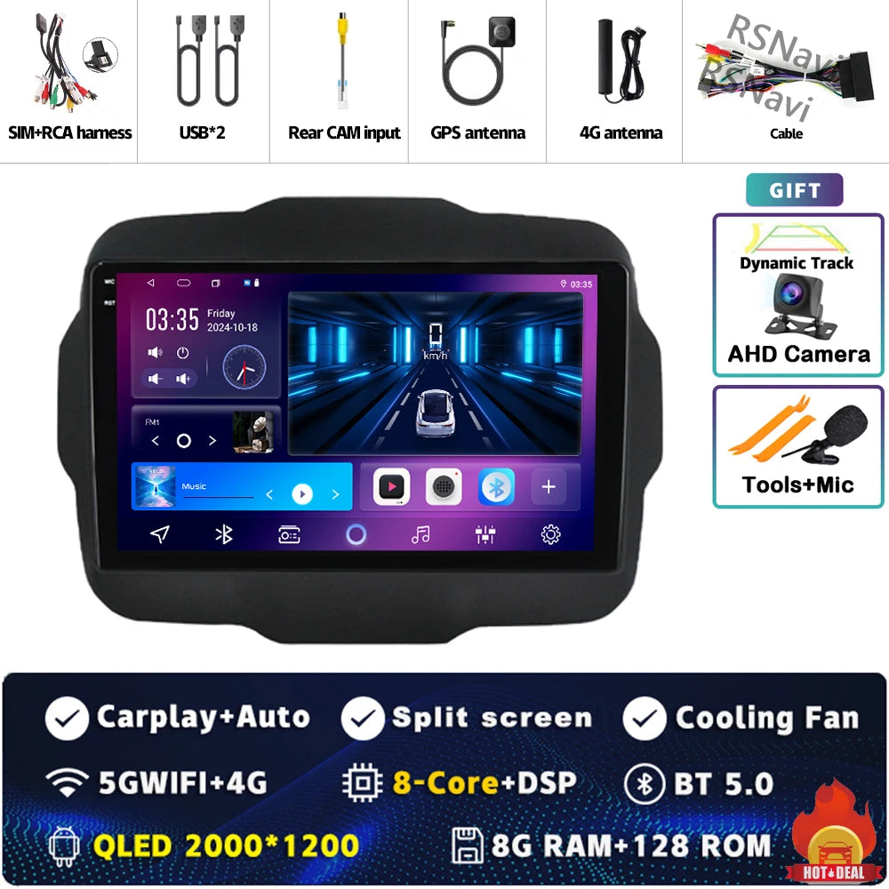 Android 16 For Jeep Renegade 2016 - 2020 2K QLED Android Car Radio Multimedia Video Player GPS AI Voice CarPlay 4G Stereo