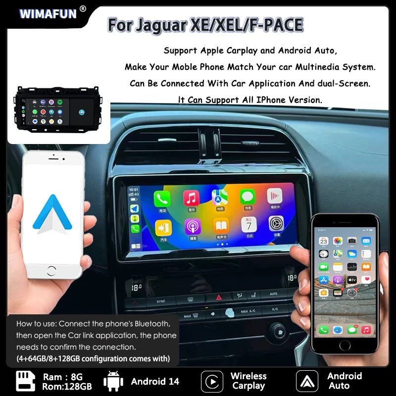 10.25" For Jaguar XE F-PACE X760 X761 Android 14 2016 to 2019 Car Radio Multimedia Player CarPlay and Auto Smart Car System