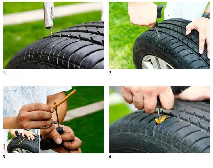 Car Tire Repair Tools Kit with Rubber Strips Tubeless Tire Tyre Puncture Plug Seal Repair Tool Kit for Bicycle Motorcycle Car