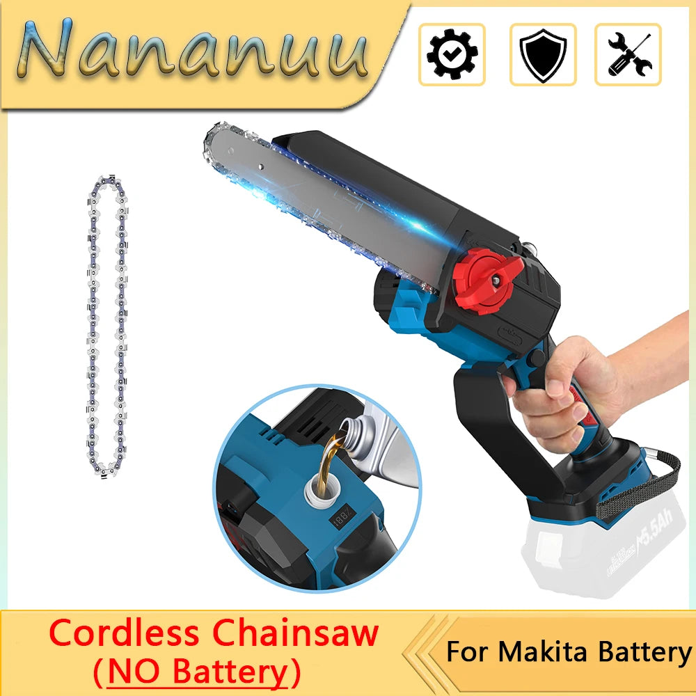Nananuu 8" Mini Cordless Chainsaw – Brushless Motor for Makita 18V Battery | Wood Cutting Power Tool