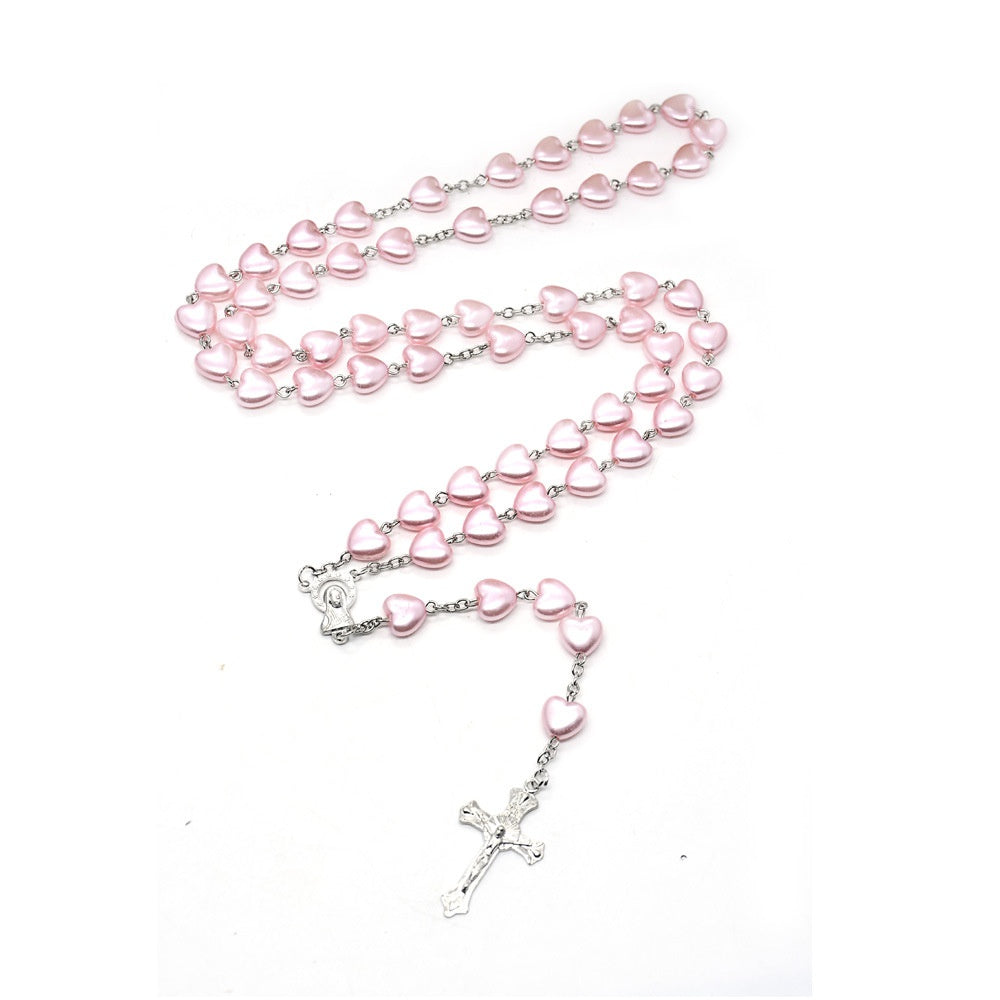 Catholic Porcelain White Love Rosary Prayer Car Ornament Mary Blessing Rosary Prayer Porcelain White Heart-shaped Beads
