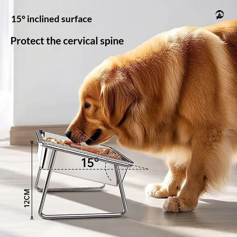 Tilted Stainless Steel Dog Bowl - 15° Raised Neck-Guard Design