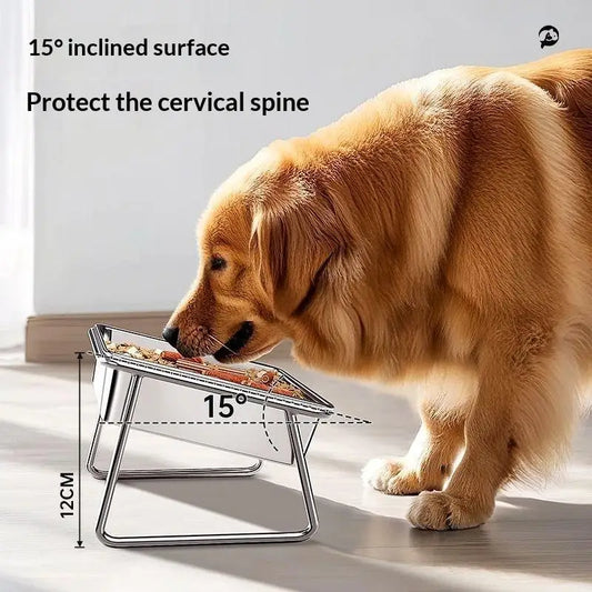 Tilted Stainless Steel Dog Bowl - 15° Raised Neck-Guard Design