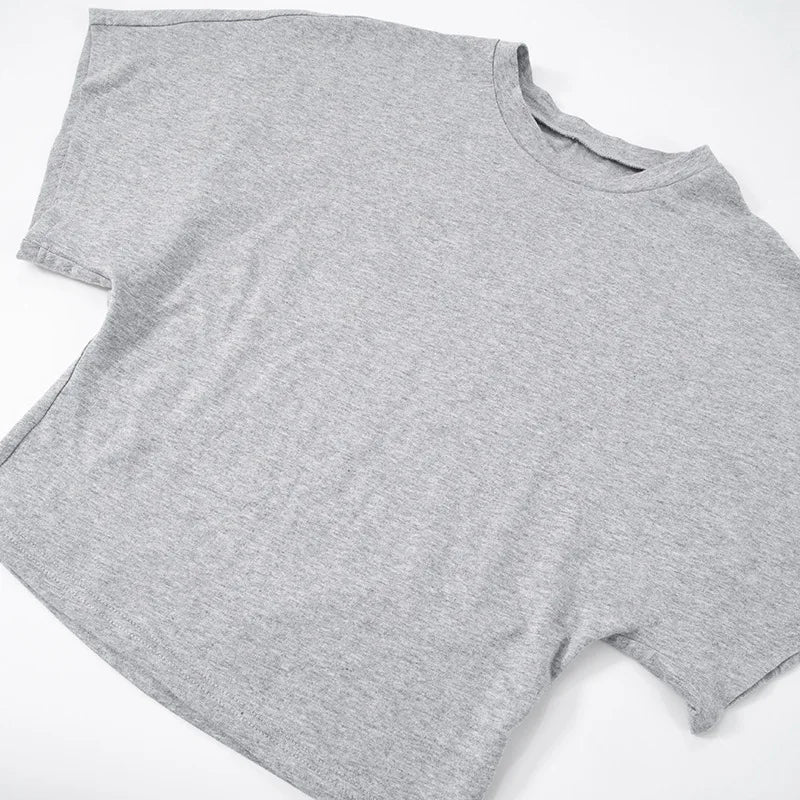 Fashion Casual Solid Gray Cropped T-shirt 2026 Woman Clothes O-neck Corset Tops Streetwear Girls Spring Summer Short Tee Shirts