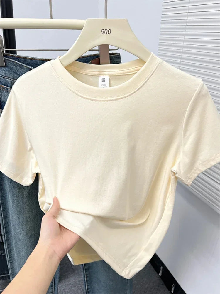 Women's solid short sleeve tee, casual Y2K — view 1 of 20