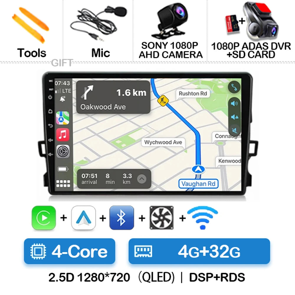 Android Car Stereo for Toyota Auris E150 (2006–2012) — Wireless CarPlay, Android Auto, GPS, WiFi