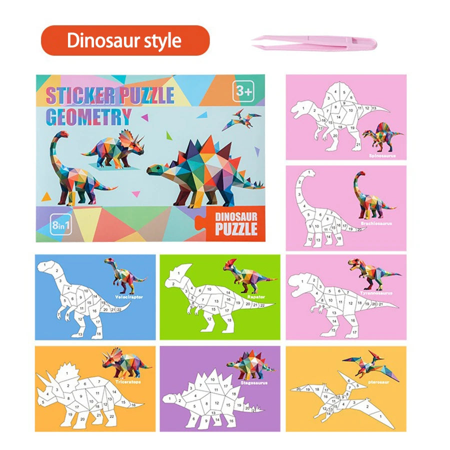 3D Puzzle Stickers DIY Craft Kits Animal Collage 5 Themes Back-to-School Gift Creative Educational 9-PCS Kit with Clips