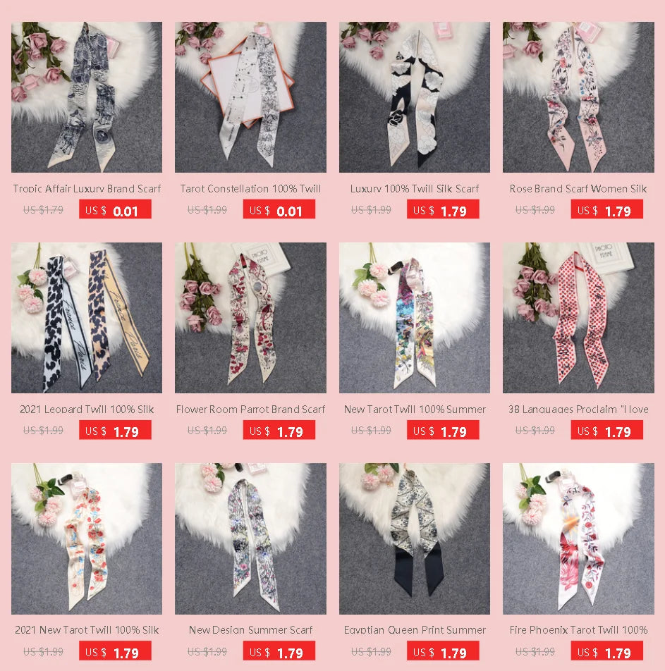 Tarot Constellation Silk Scarf for Women - Skinny Twill Neckerchief