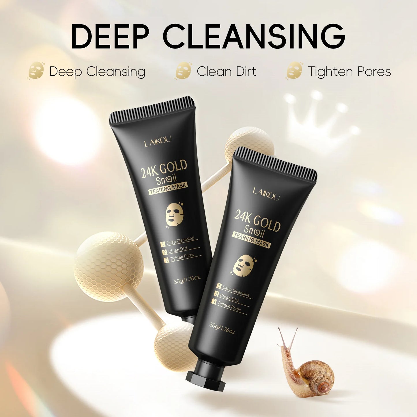 LAIKOU 24K Gold Snail & Collagen Peel-Off Face Mask 50g – Deep Cleansing, Blackhead Removal, Oil Control & Deep Hydration for Women