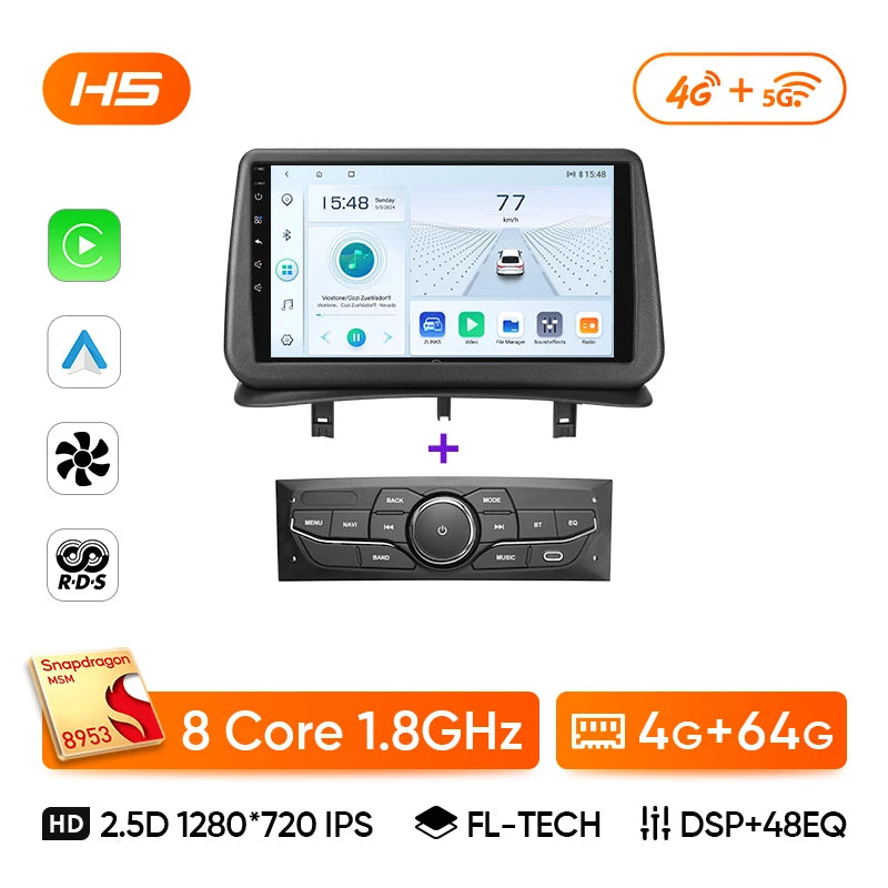 Car Stereo with Apple CarPlay & Android Auto, Compatible with Renault Clio 3 (2005-2014)