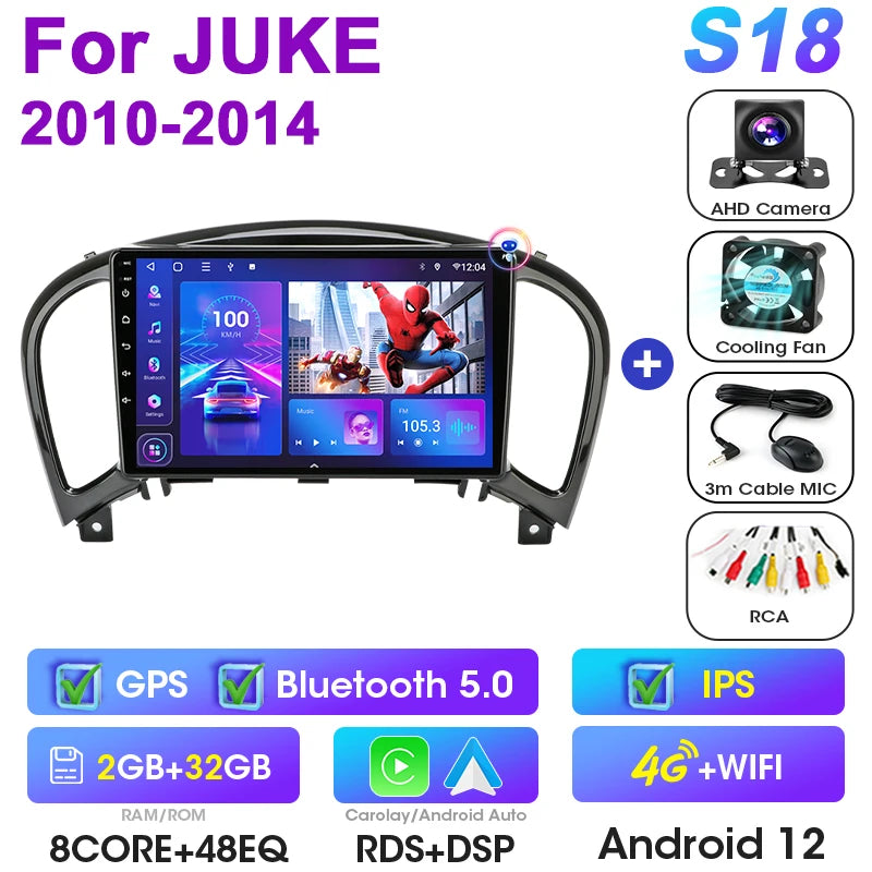 2 Din Android 12 Car Radio For Nissan Juke YF15 2010-2014  Multimedia Video Player Navigation GPS 4G Carplay Auto Stereo RDS IPS
