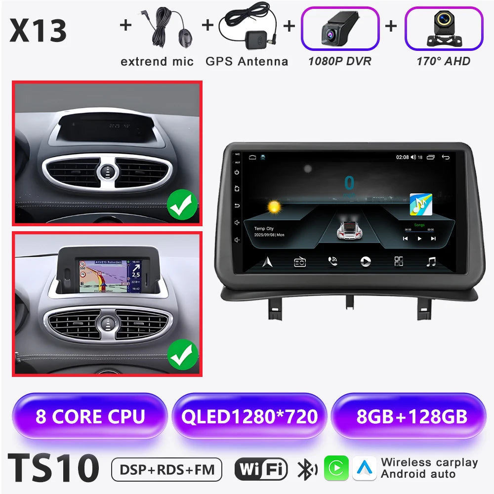 Android 16 Auto Car Radio For Renault Clio 3 2005-2014 Wireless CarPlay 4G Multimedia Player Navigation GPS Autoradio BT No 2din