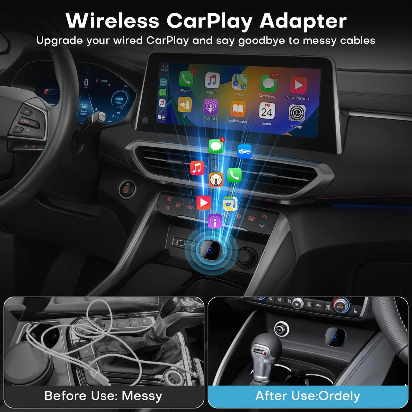 2-in-1 Wireless CarPlay & Android Auto Adapter — Universal Fit, Plug & Play for iOS and Android