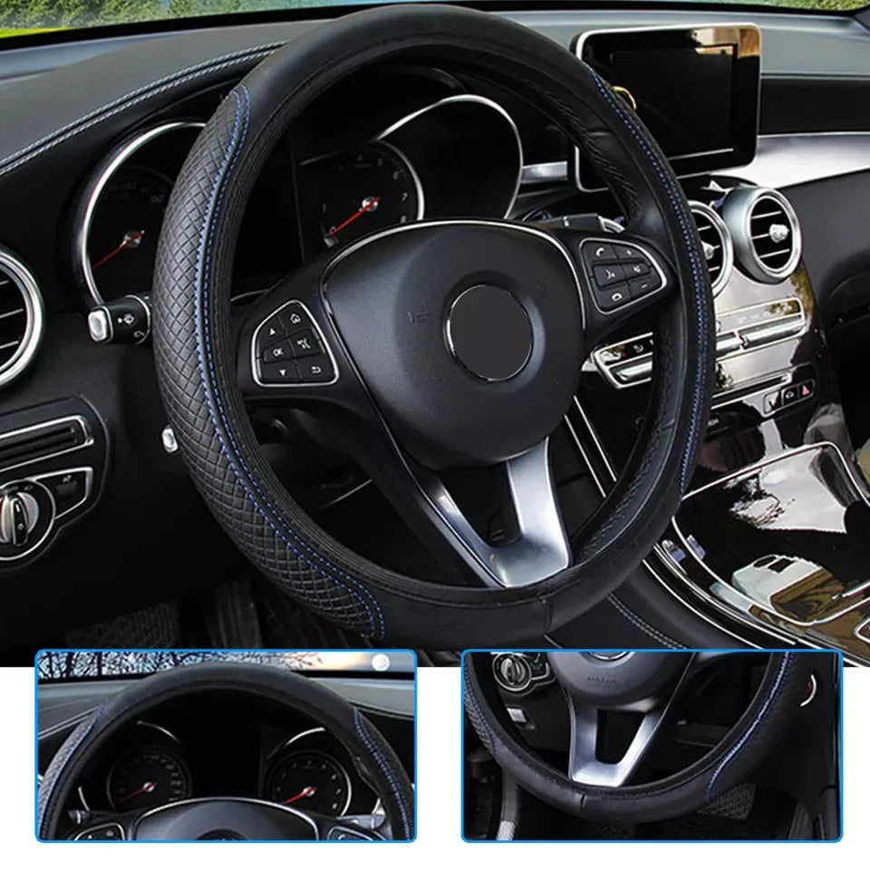 A Comfortable Soft PU elastomeric stretchable automotive steering wheel cover without inner ring fits 37-38CM