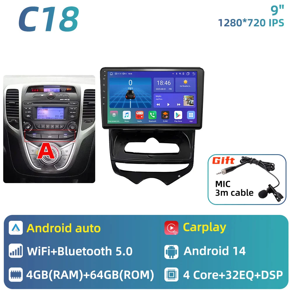 Car Stereo with Apple CarPlay & Android Auto, Compatible with Hyundai ix20 (2010-2023)