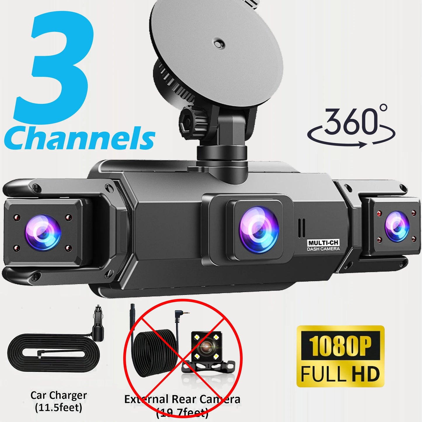 360° Car DVR Dash Cam 4 Lens Front Rear Left Right Inside IPS Screen Rotatable Lens Night Vision 24H Parking G-Sensor Black Box