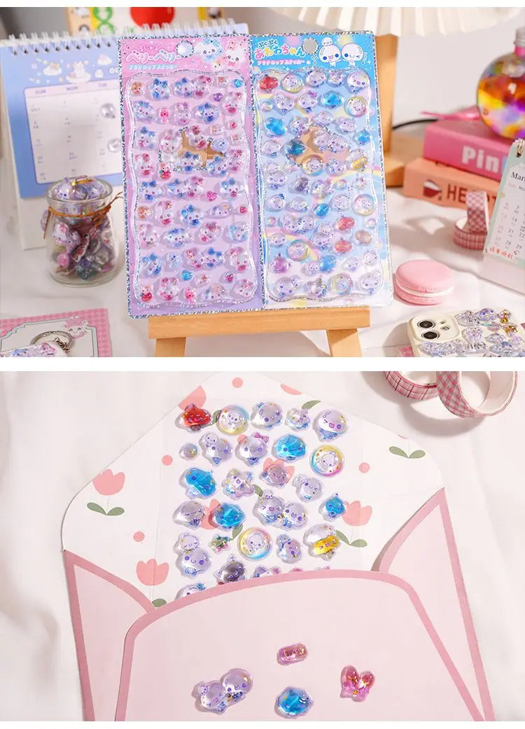 Original Cartoon Water Drop 3D Relief Stickers Cute Refrigerator Sticker Girl's Handbooks Decoration Creativity Reward Toy Gift