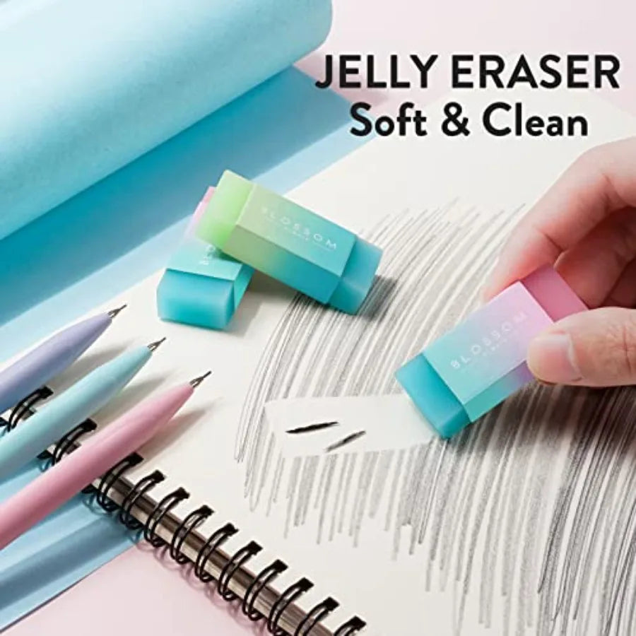 Cute Mechanical Pencil Set, 6PCS Pastel Mechanical Pencils 0.5 and 0.7mm with 360PCS HB Leads, 3PCS Erasers and 9PCS Eraser Ref