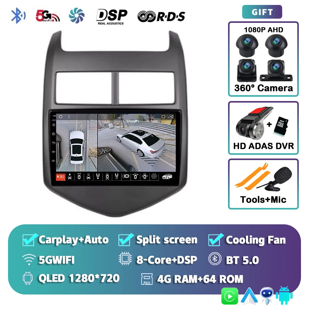 Android 16 CarPlay Auto Car Radio Multimedia Player For Chevrolet Aveo 2 Sonic T300 2011-2015 Navigation GPS 2din Stereo Audio