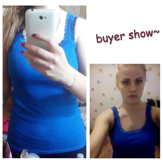 Women's Lace Trim Tank Top - Soft Cotton Camisole for Summer - photo 3