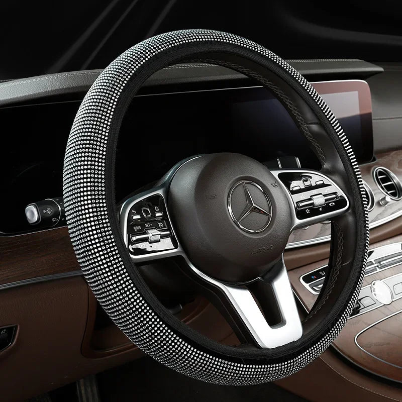 Fashion Crystal Car Steering Wheel Cover 38cm Breathable Anti Slip PU Rhinestone Car Decoration Diamond Car Accessories