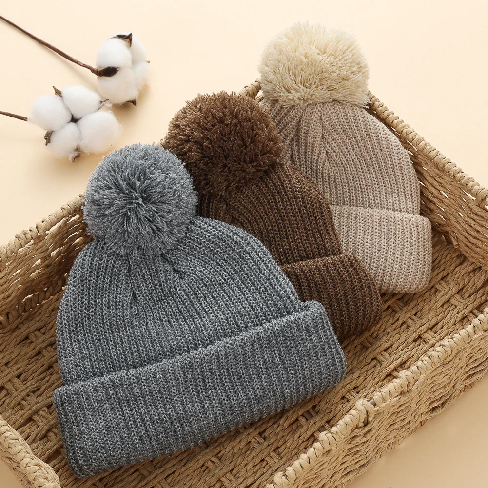 Infant Pom Pom Knit Beanie - Folded Cuff Baby Hat 0-12 Months - photo 5