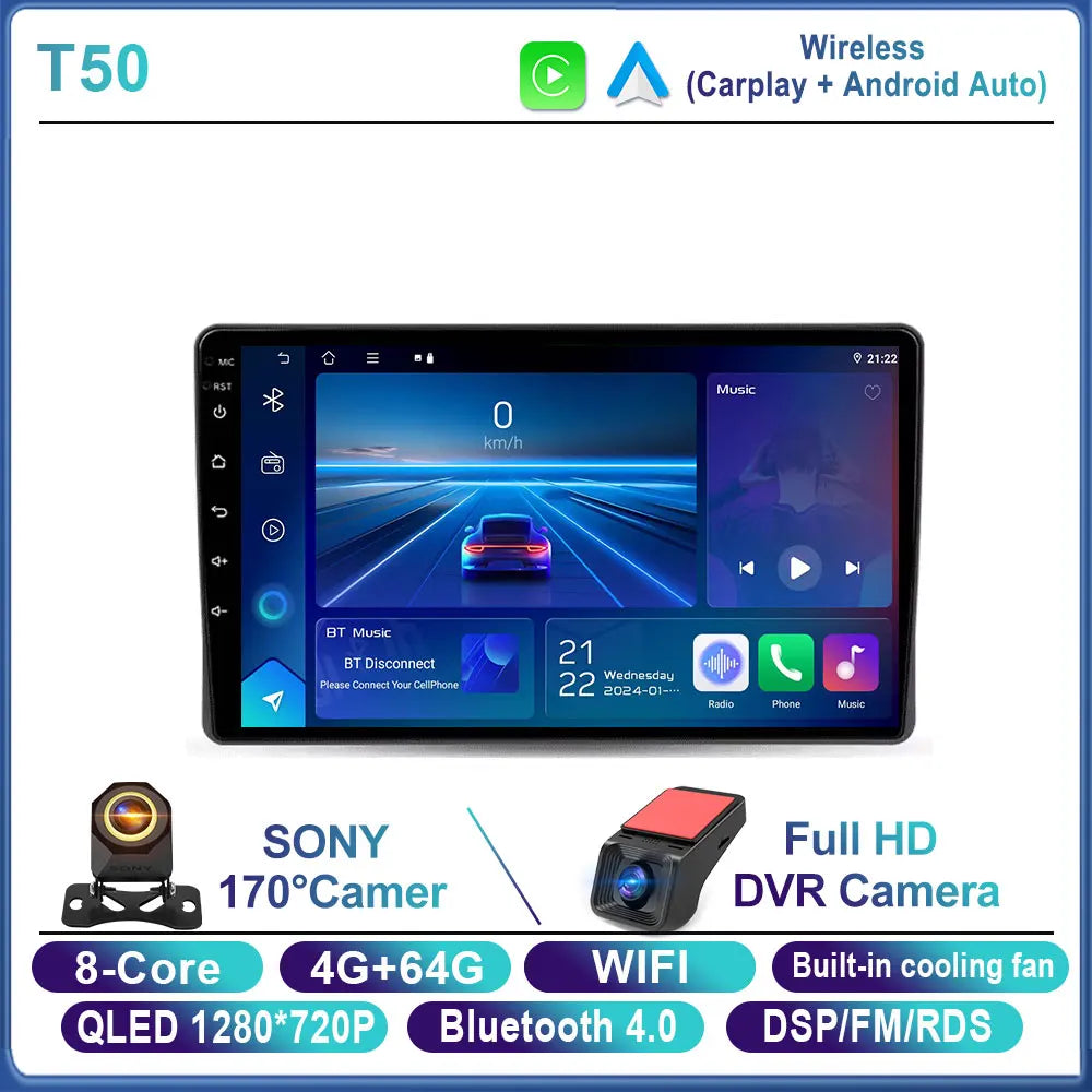 Car Stereo with Apple CarPlay & Android Auto, Compatible with Fiat Panda 169 (2003-2012)