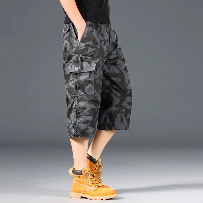 Men's Cargo Shorts — Loose Elastic-Waist Multi-Pocket Casual Shorts