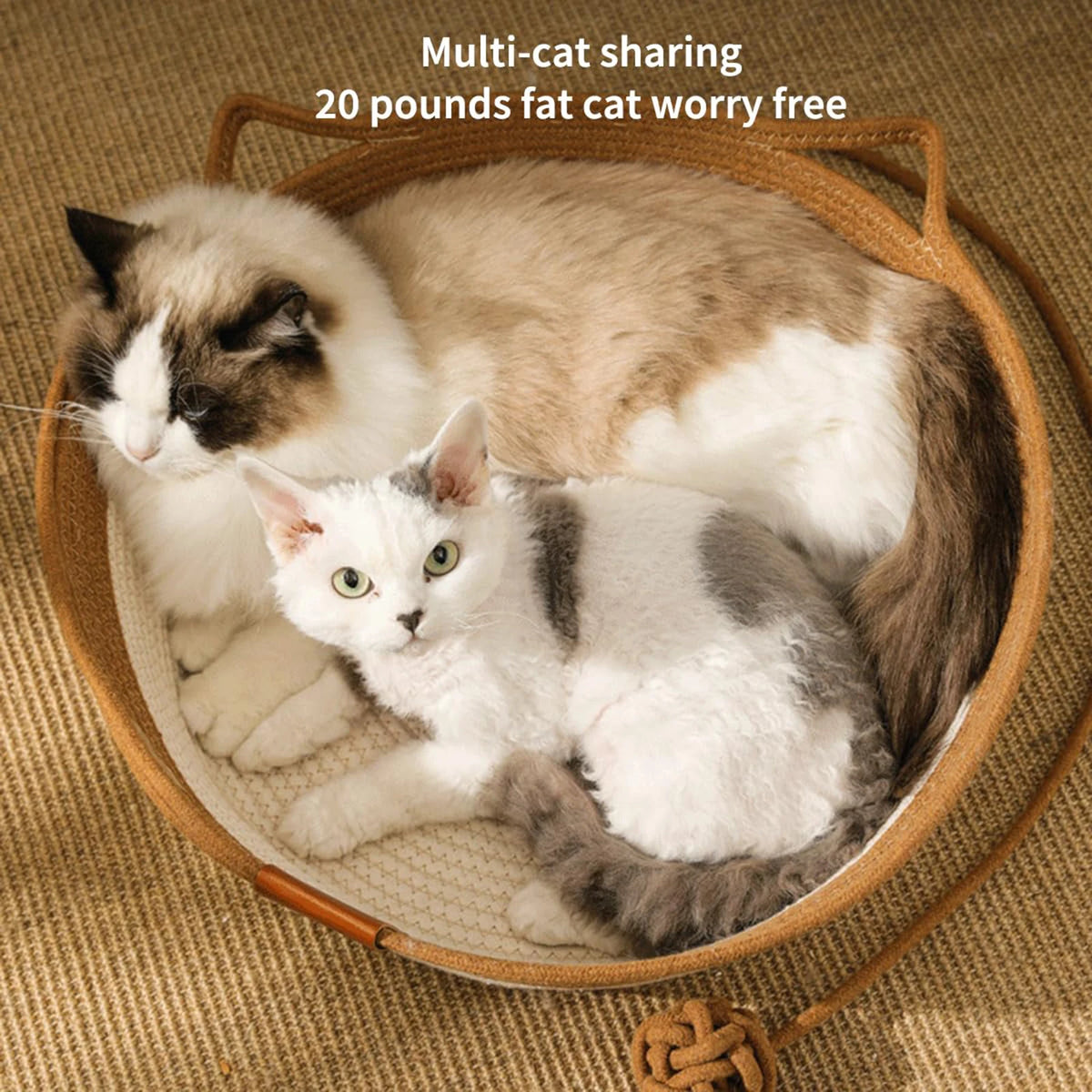Japanese Pet Cat Bed Round Hand Woven Rattan Cat Beds Summer Cooling Cats Nest Sleeping House Cotton Rope Cat Scratching Baskets