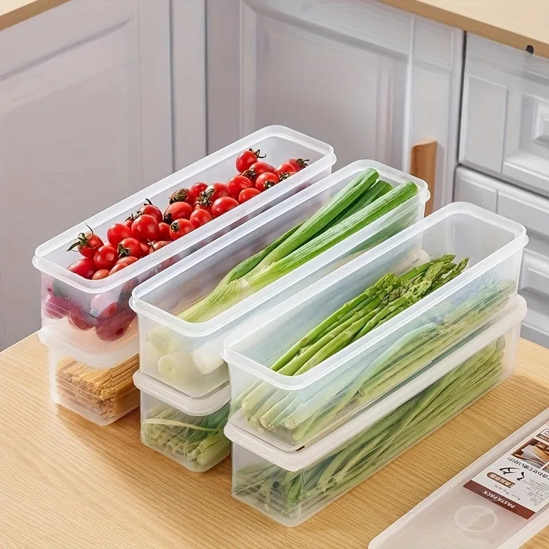 4-Pack Long Fridge Storage Containers - Clear Stackable Bins