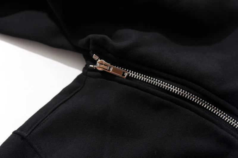 Men's Hooded Zip-Up Cloak Jacket, Black Streetwear