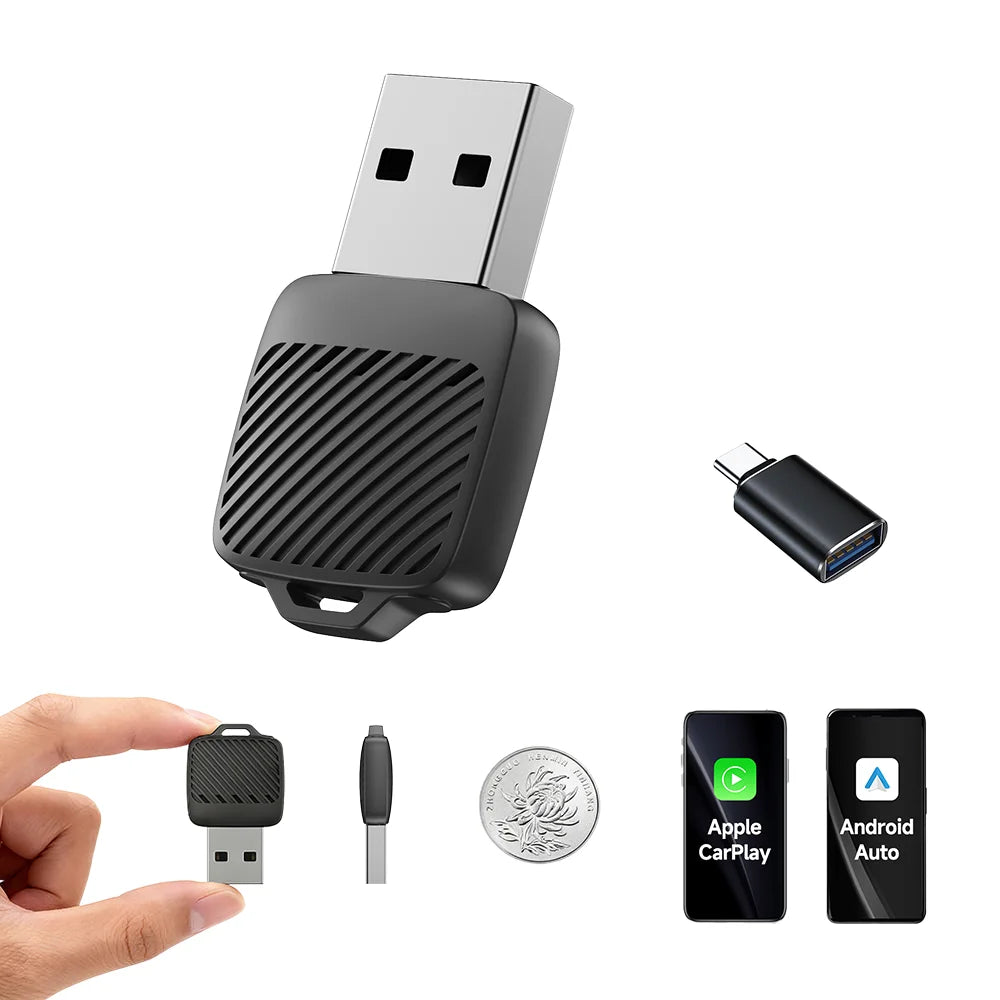 2 in 1 Wireless CarPlay Android Auto Adapter  Car Dongle Auto Connect Plug & Play for iPhone and Android Factory Wired Car