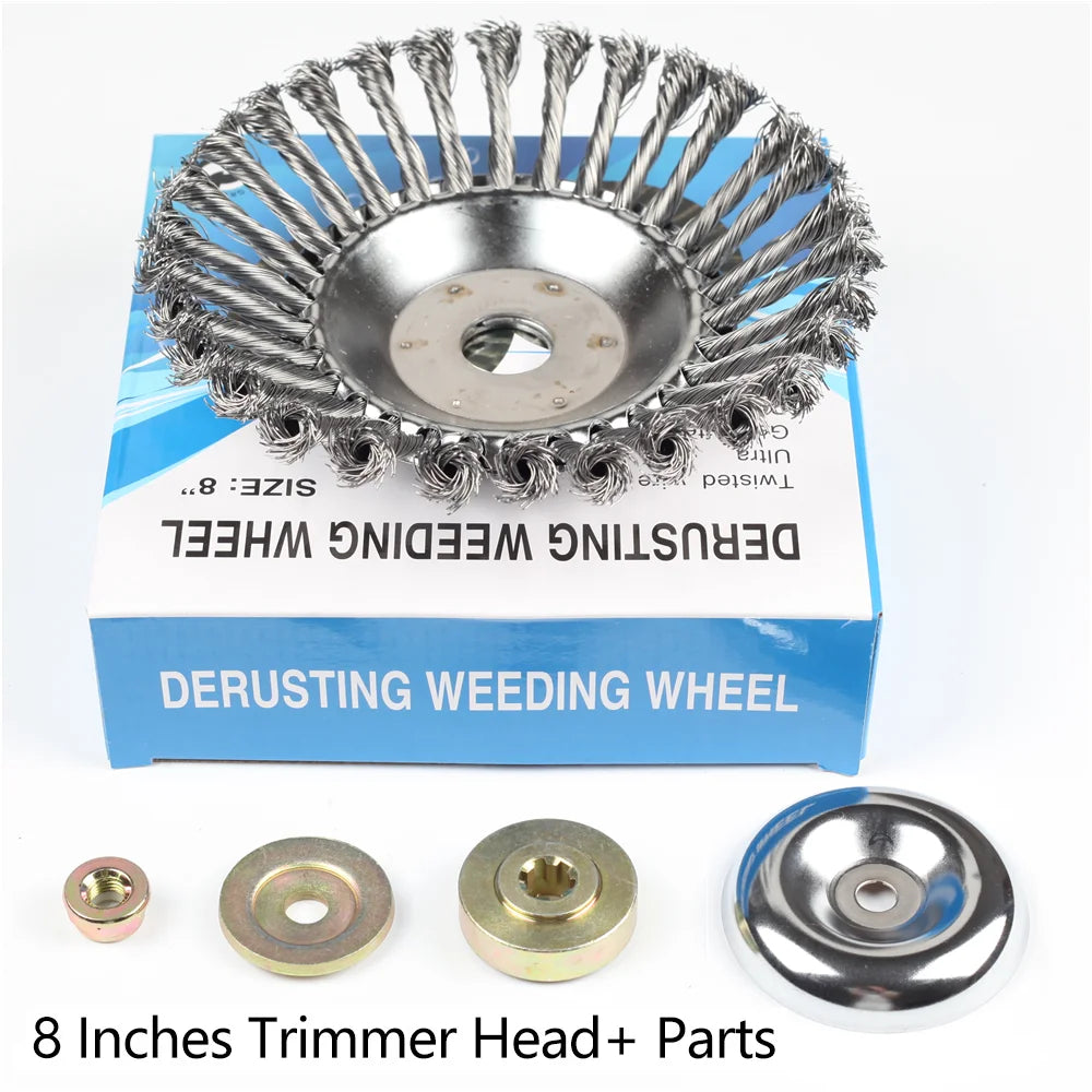 Upgraded 6/8 inch weed brush cutter head lawn mower universal lawn mower head wire wheel brush garden trimmer head
