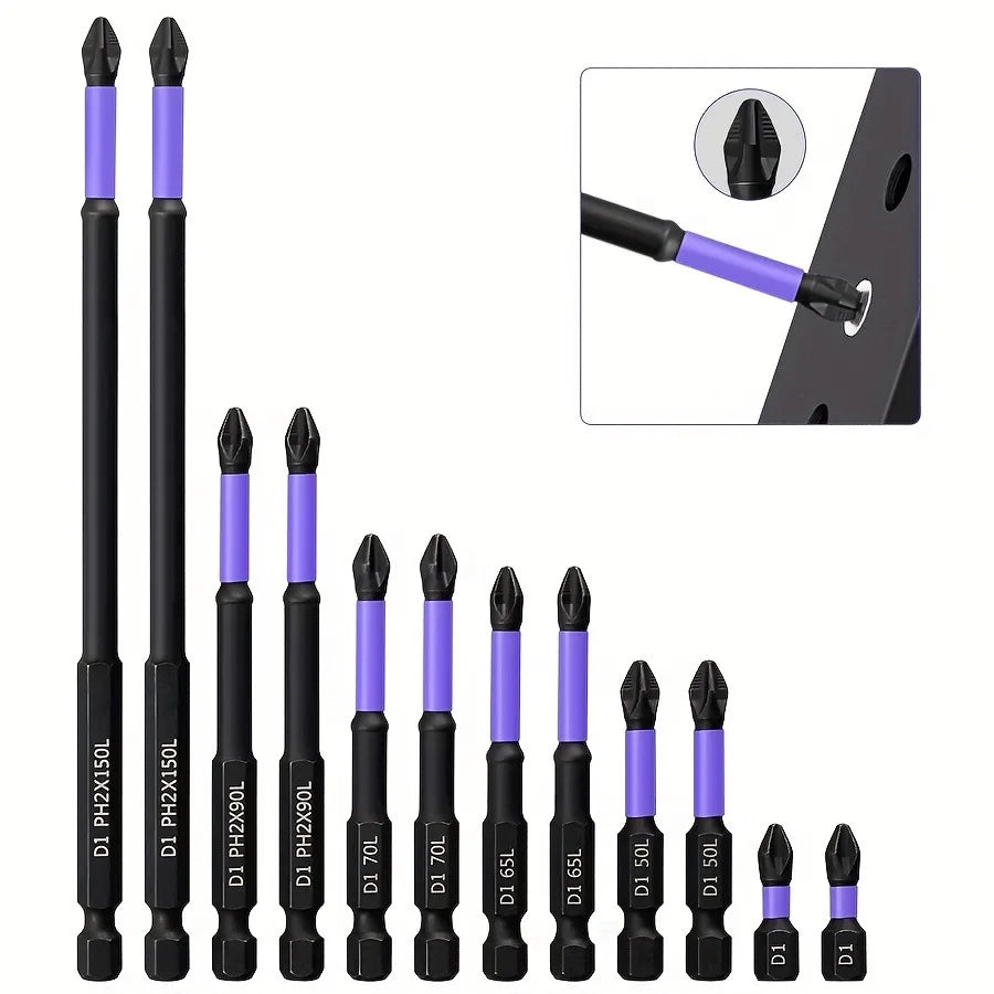 Magnetic Screwdriver Bit Set PH2 Phillips 25-150mm Anti-slip Shockproof Alloy Steel Impact Drill Bits for Outdoor Decoration
