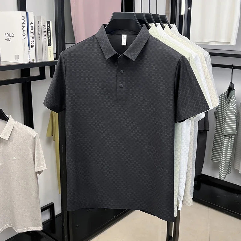 Men's Micro-Check Jacquard Polo - Quick-Dry Lightweight Knit